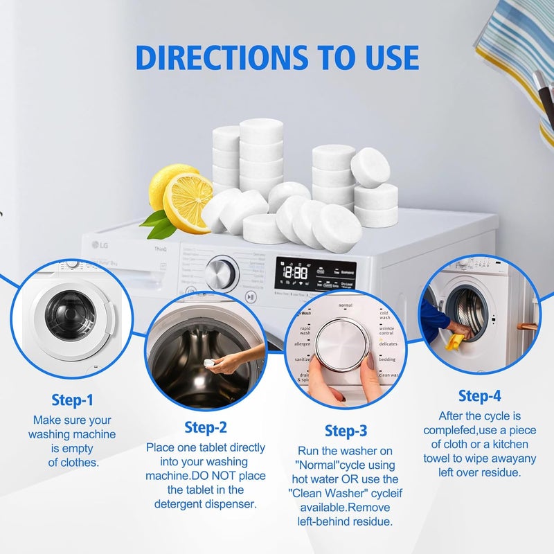 USKICH Washing Machine Cleaner Descaler 40 Pack-Deep Cleaning Tablets For HE Front Loader & Top Load Washer,Washer Machine Cleaning Tablets Clean Inside Drum and Laundry Tub Seal,Septic Safe - Image 3